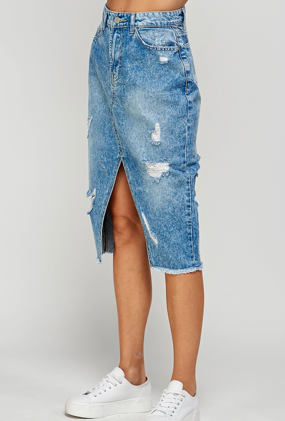 Distressed Midi Skirt