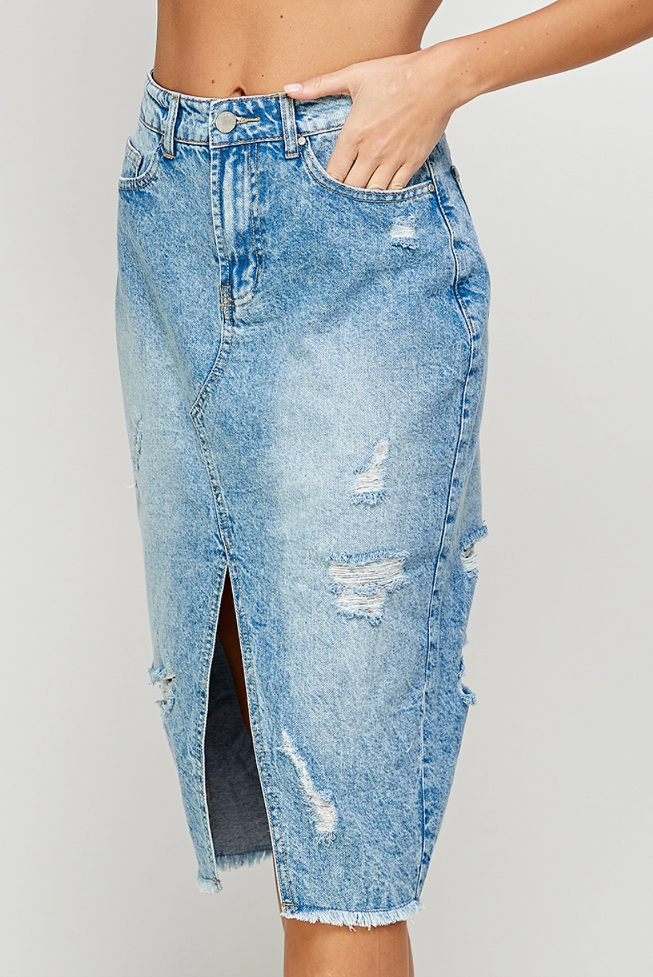 Distressed Midi Skirt