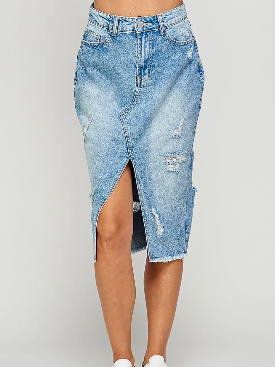 Distressed Midi Skirt