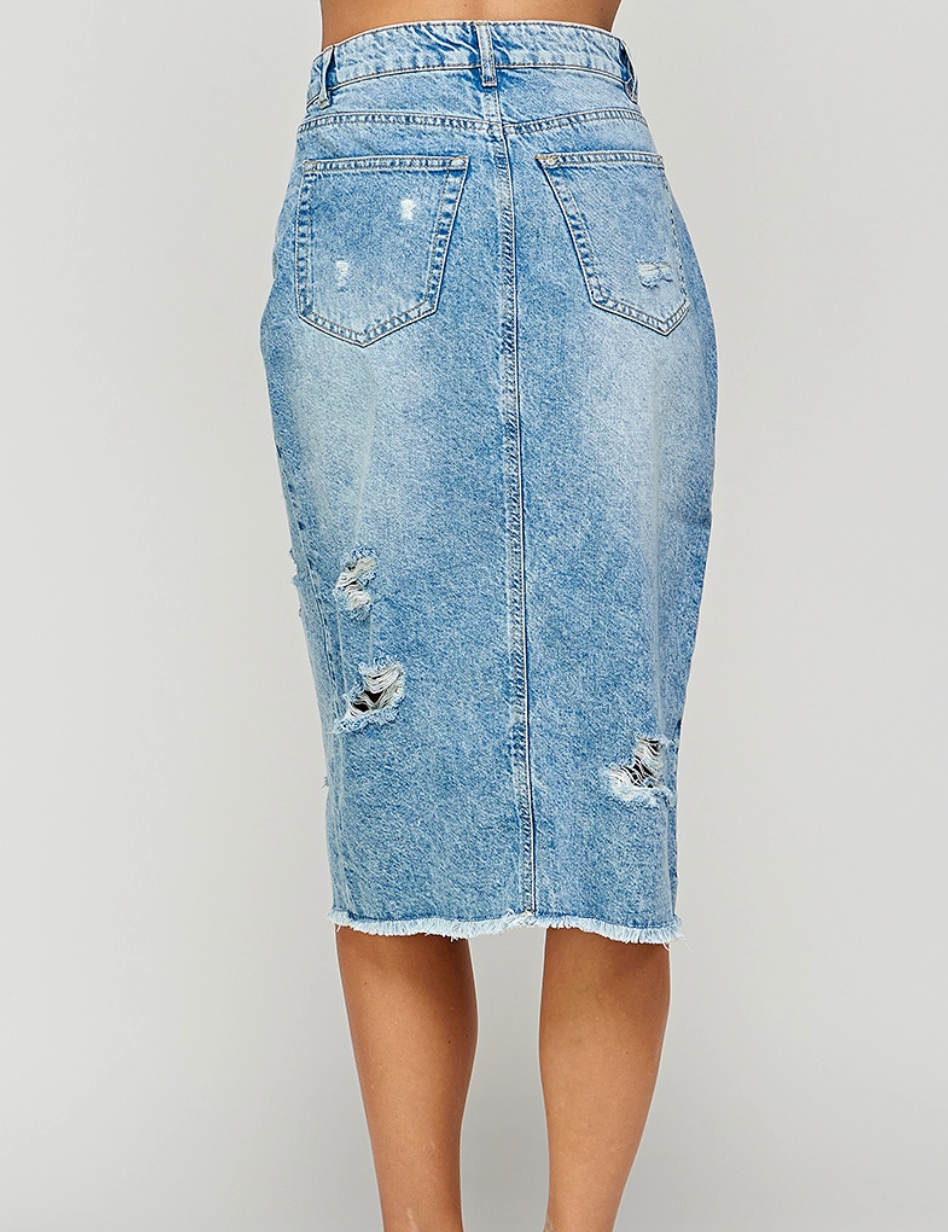 Distressed Midi Skirt