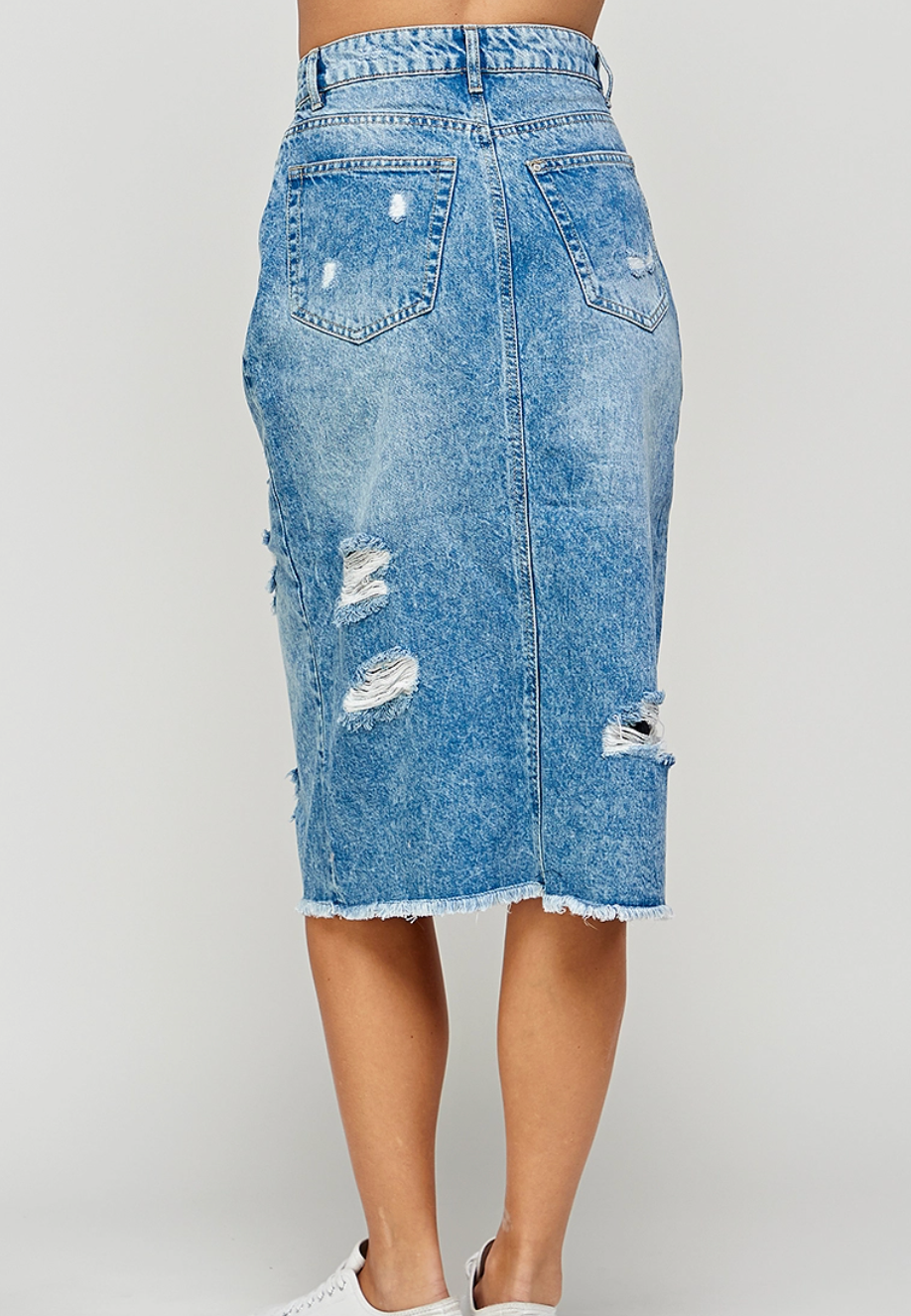 Distressed Midi Skirt